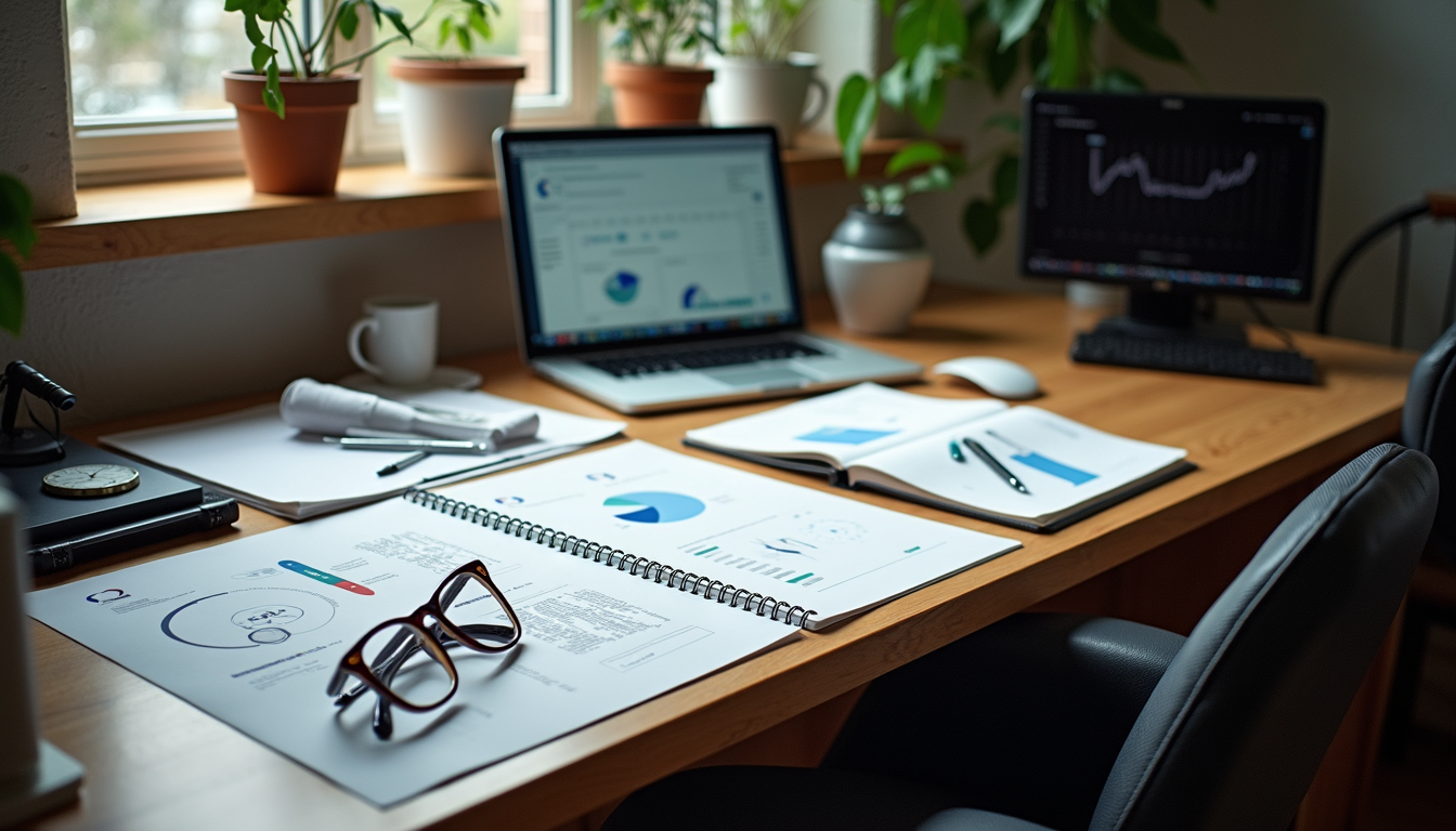 High angle view of a modern workspace filled with design tools